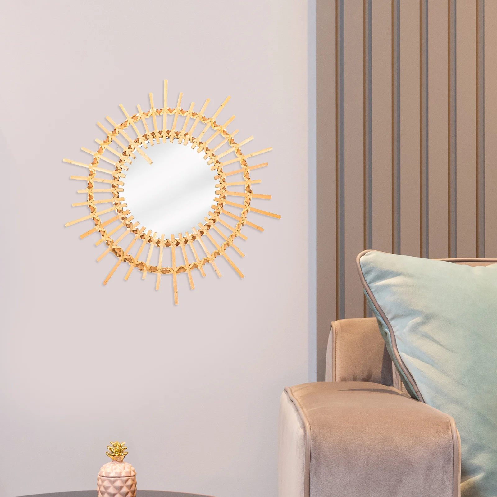

Rattan Wall Mounted Mirror Decor Circle Modern Room Bedroom Rattan Mirror Kids Room Decor Decorative Mirror,