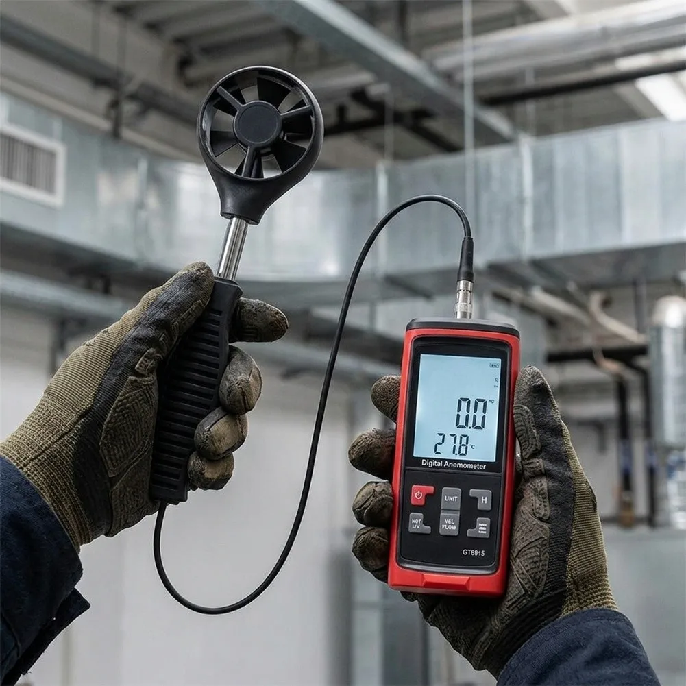 Air Temperature and Airflow Anemometer GT8915 for Mechanical Rooms Above Ceiling Spaces and AC Vent Inspection