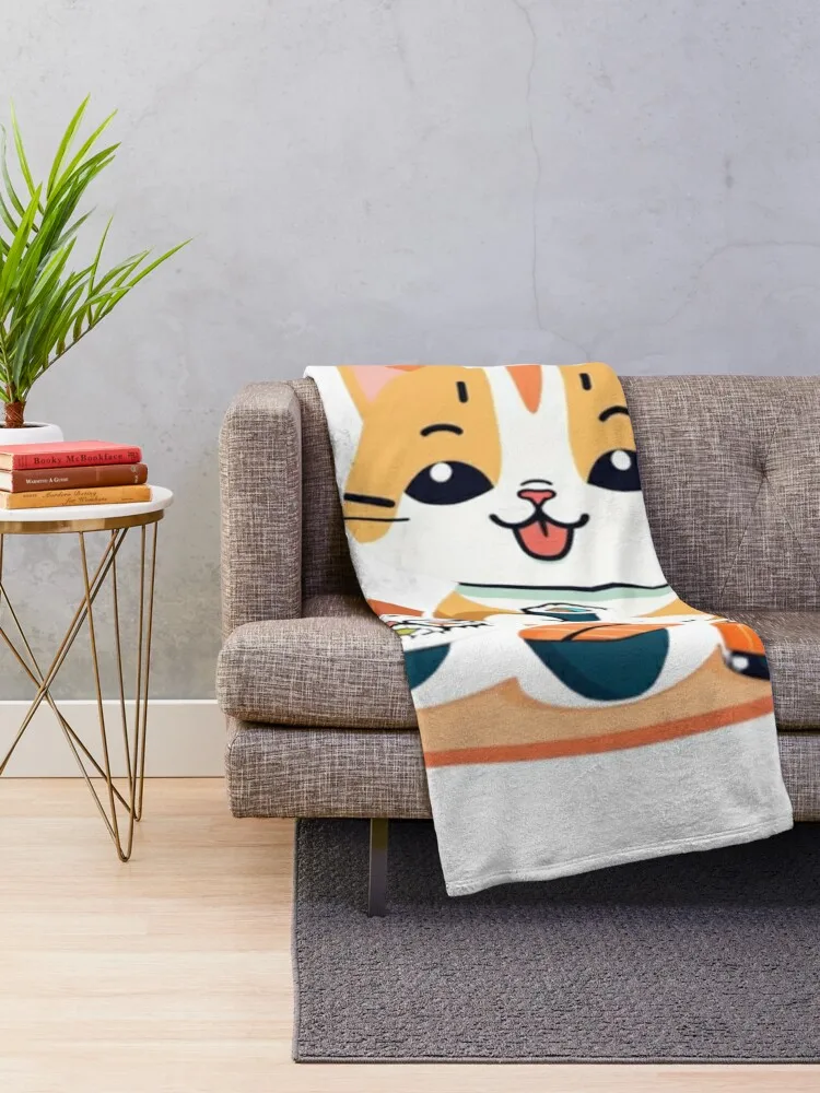 Cute cat eating sushi Throw Blanket christmas gifts Moving Blankets