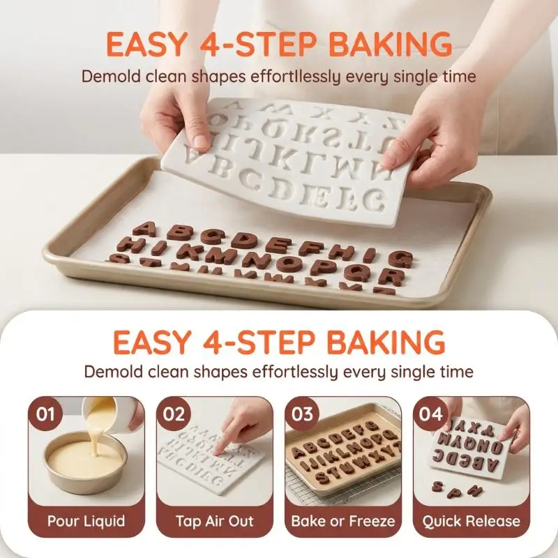 Alphabet Number Silicone Mold Durable Professional Baking Tool for Bakery Home Baking Fondant Cake Candy DIY Decor