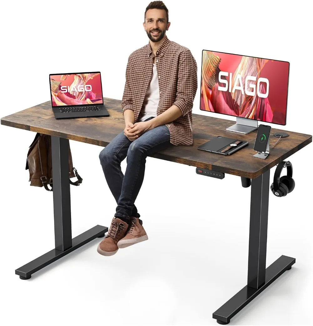 

Electric Standing Desk Adjustable - 55 X 24 Inch - 3 Memory Preset Adjustable Height Desk Computer Home Office Desk