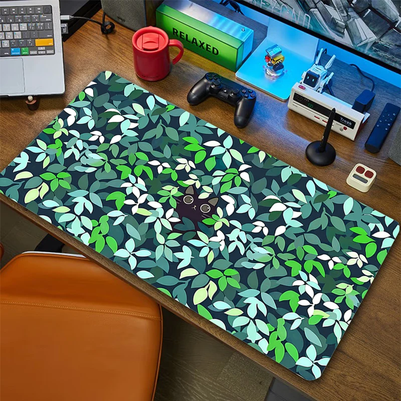 Alfombrilla de ratón de hierba de planta linda, alfombrilla de escritorio de gato Kawaii grande, alfombrilla de ratón grande para computadora, accesorios para juegos de Pc, alfombrilla de ratón XXL