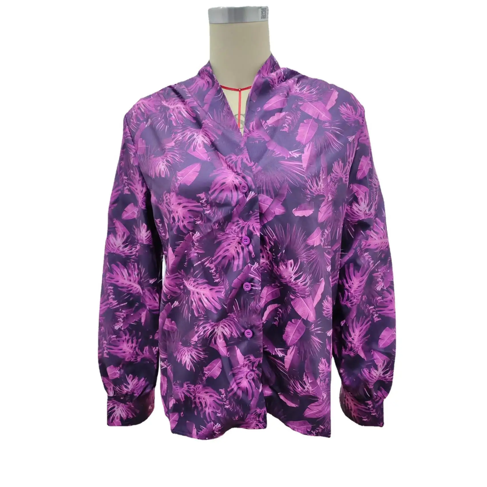 Women's Printed Collar Long Sleeve Shirt Swedish Style Fashionable Casual Workwear Easy Care Fabric Long Lasting Shape Retention view 5