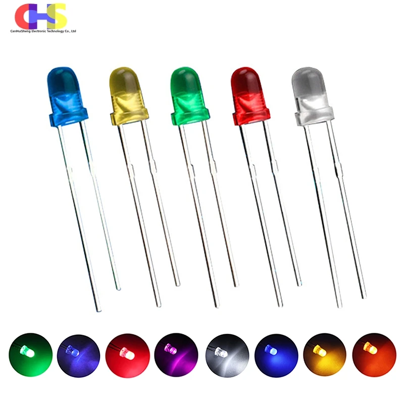 100pcs High-quality Super Bright Round 3mm LED Red Blue Pink Green White Yellow Orange Purple F3 Light Emitting Diode