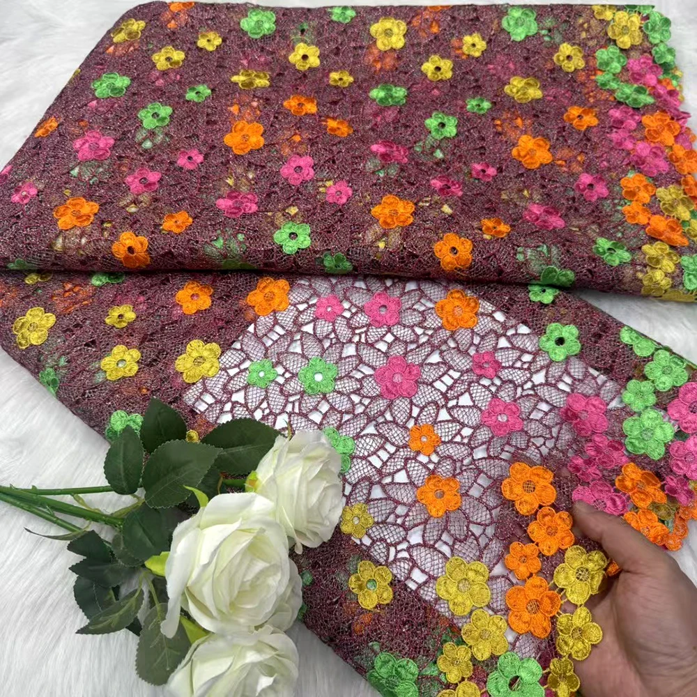

Nigerian Embroidery Cord Lace Flower Lurex Water Soluble African Guipure Fabric Fashionable Sewing Senegal Traditional Clothes