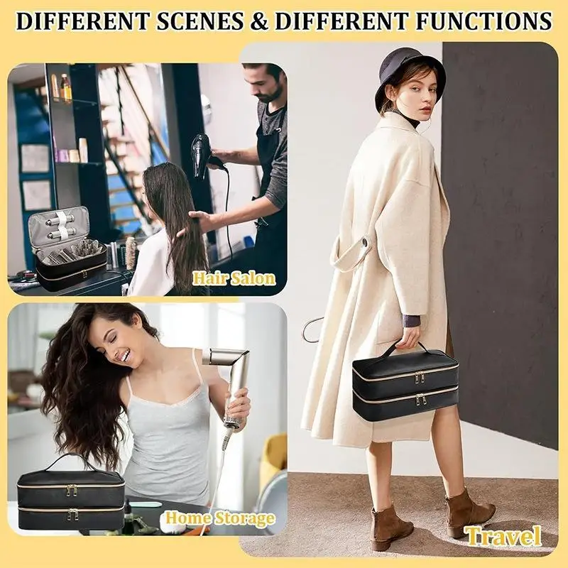 Travel Carrying Case For Hair Dryer Double Layer Cosmetics Bag Portable Hair Dryer Storage Organizer Bag With Zipper 5
