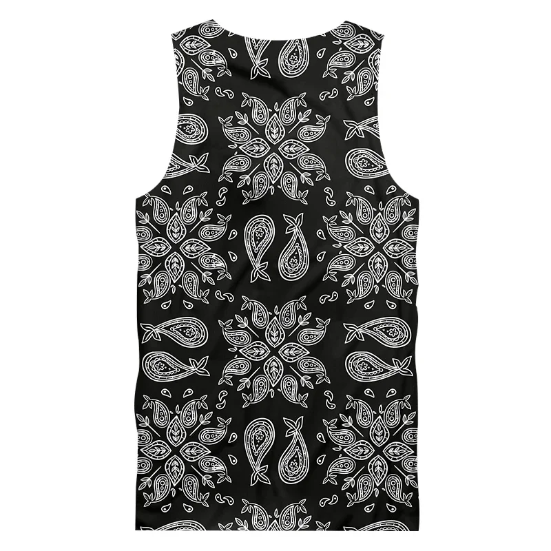 Men's 3D tank top black paisley bandana pattern print casual plus size sweatshirt Men's Fitness sleeveless shirt dropshipping