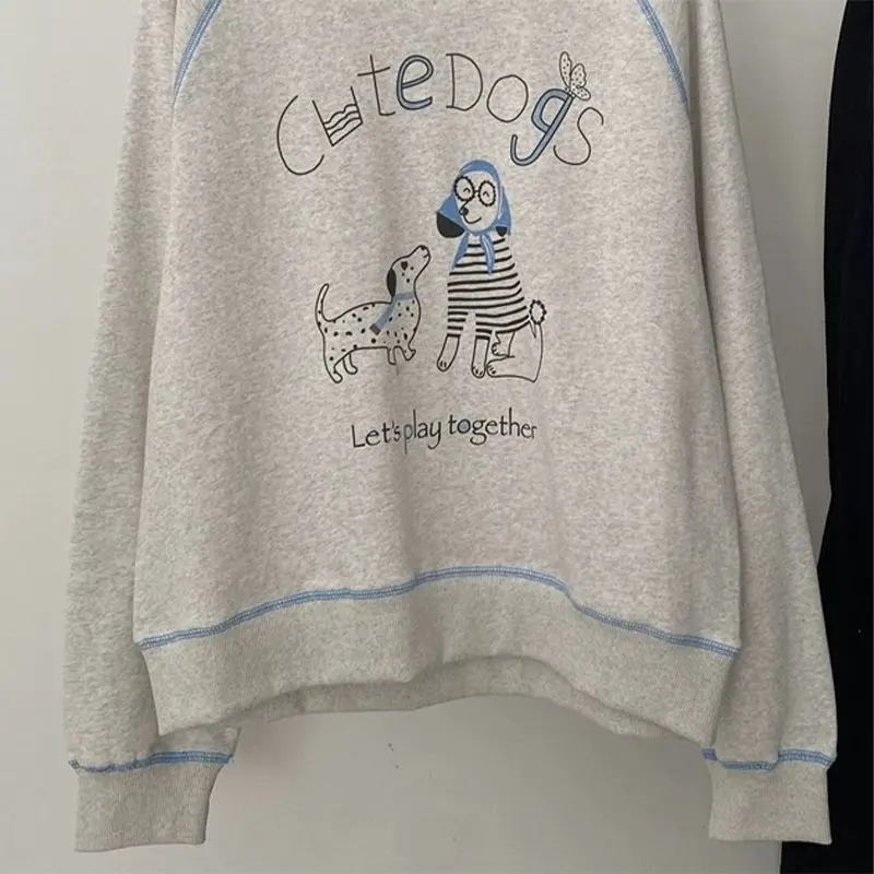 Coreano sle longo sve impresso moletom solto ajuste ex primavera outono faion emagrecimento versátil topo na moda streetwear