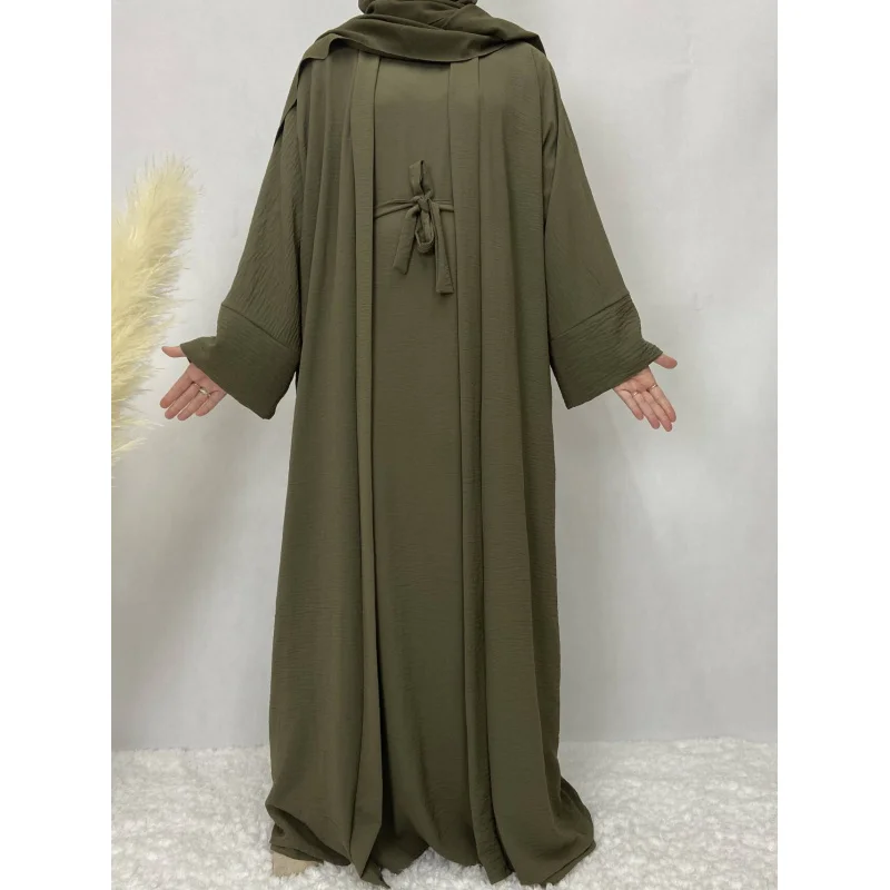 Ensemble musulman deux pièces avec ceinture, robe pour femme, manteau à manches longues, caftan de Dubaï, Turquie, Islam, Abayas