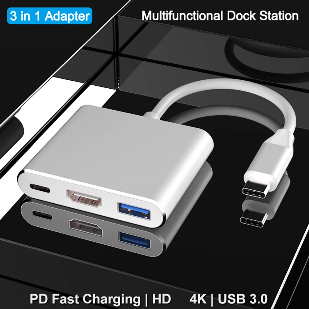 4K Usb C kompatybilny z HDMI konwerter typu C na HD/USB 3.0/typ C Adapter do ładowania Mac Air Pro Huawei Mate10 Samsung S8 Plus