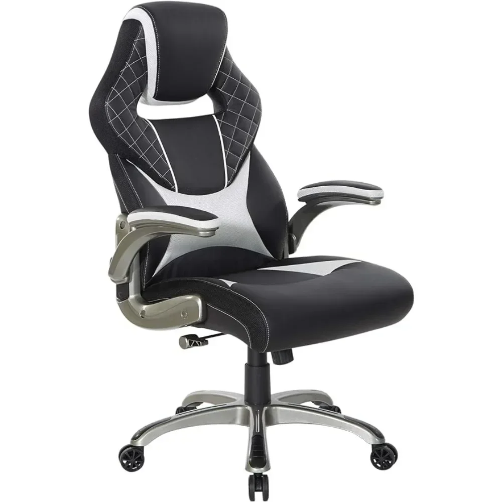 

Ergonomic Adjustable High Back Faux Leather Gaming Chair With Thick Coil Spring Seat and Padded Flip Arms Computer