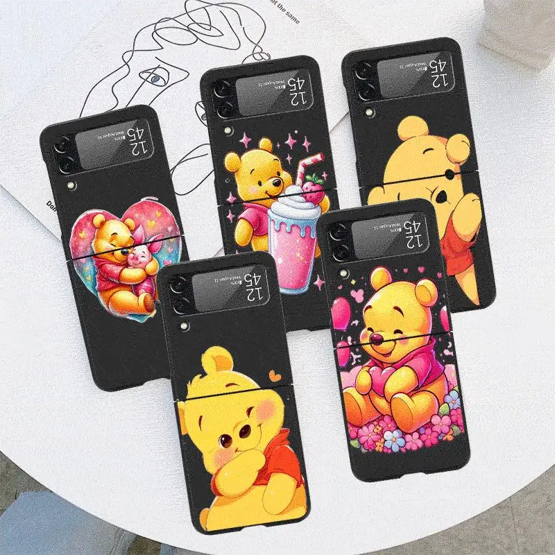 Disney Winnie The Pooh Case for Samsung Galaxy Z Flip 4 3 5 5G Flip Shockproof Capa 6.7 Inches Black Hard PC ZFlip 4 Phone Cover