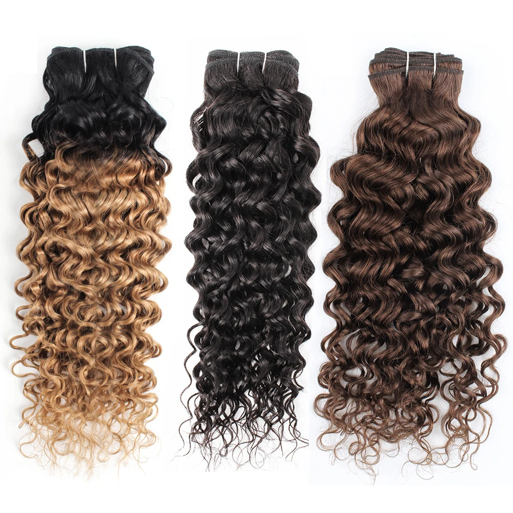 1 Bundle Water Wave Dark Brown Ombre Honey Blonde Hair Weave Natural Black Color 10-30 inch Remy Human Hair Extension Mogul Hair