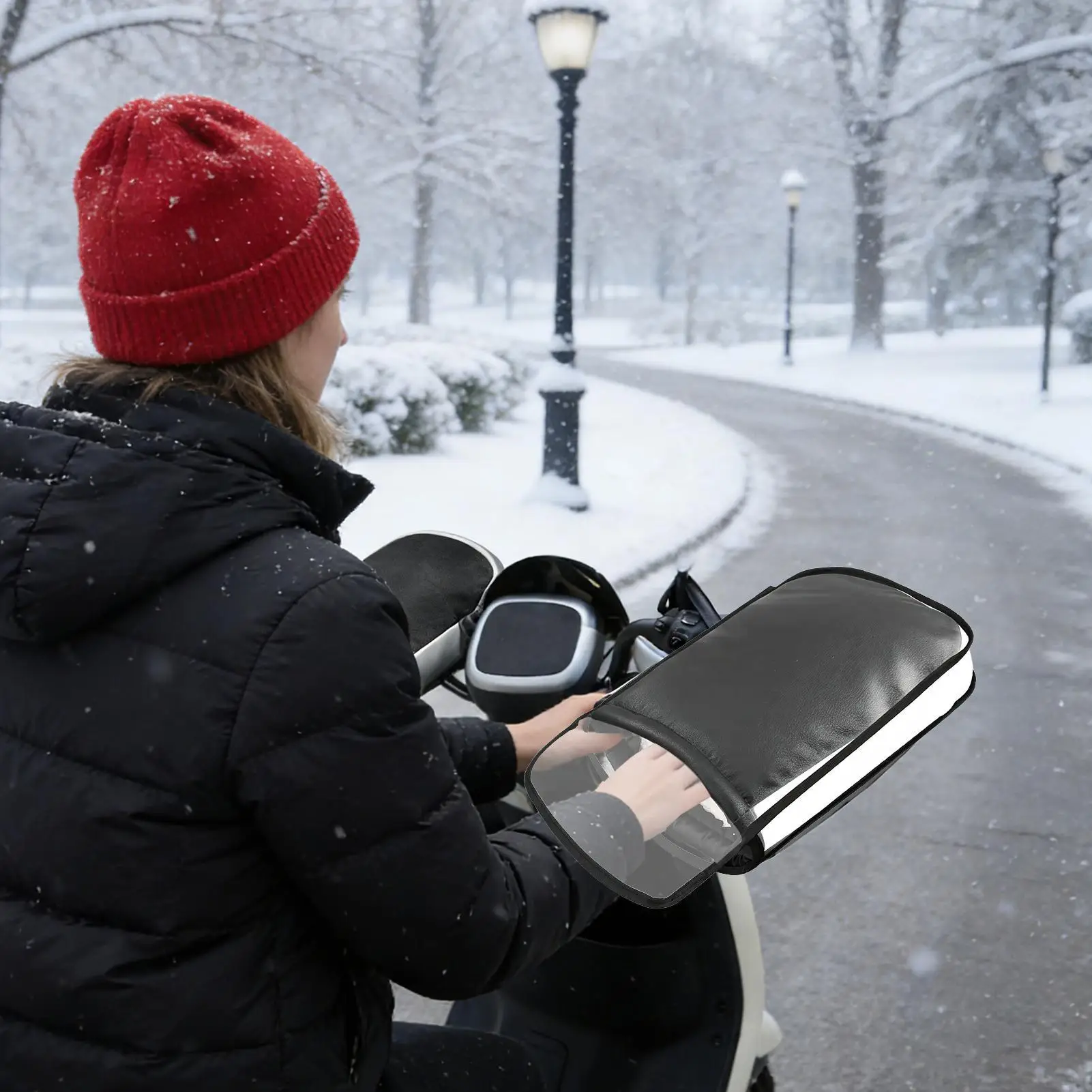Motorcycle Hand Grip Covers Waterproof PU Leather Warm Handguards Windproof Stroller Handlebar Cover For Winter Cold Weather