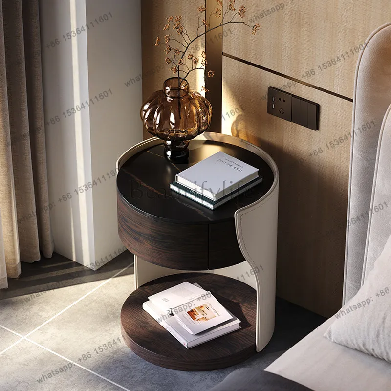 LS bedside table designer Italian creative shelf simple bedroom bedside table round