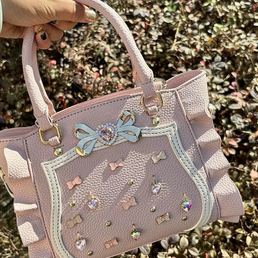 

Sweet Landmine Series Pink Hand Bag Women Beading Ruffle Bow Handle Shoulder Crossbody Bags Ladies Fairycore Cute Tote Bag Y2k