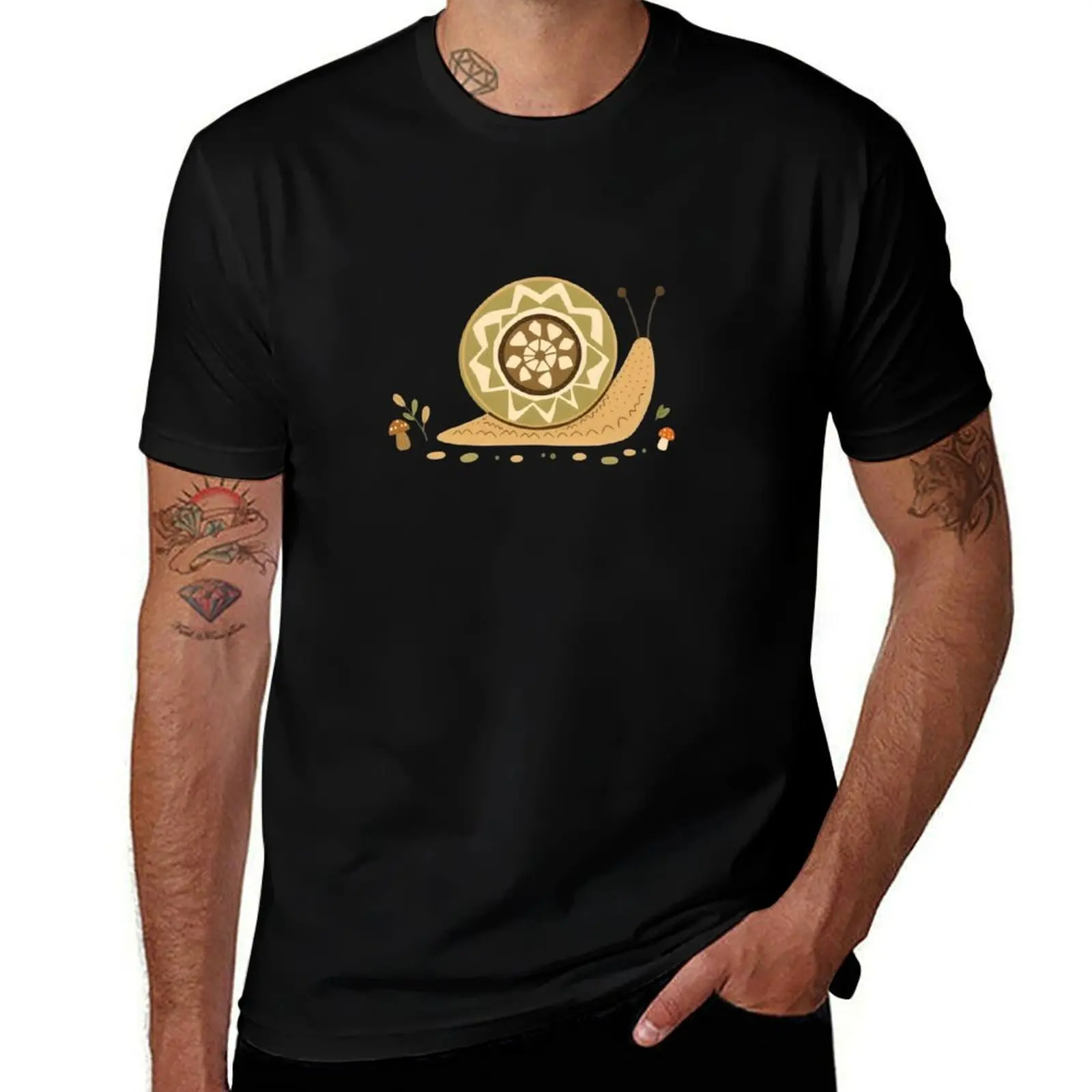

Folk Art Snail in Earthy Tones T-Shirt Luxury man boys animal print anime anime shirts men