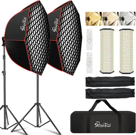 37" Octagon Softbox Lighting Kit with Dimmable LED Lamp, Honeycomb Grid & Remote Control for Photography