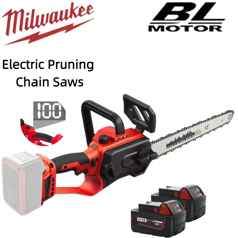 Milwaukee 12-Zoll-bürstenlose Kettensäge, kabellose elektrische Trimmkettensäge, Garten-Holzbearbeitungsschneider zum Protokollieren und Trimmen