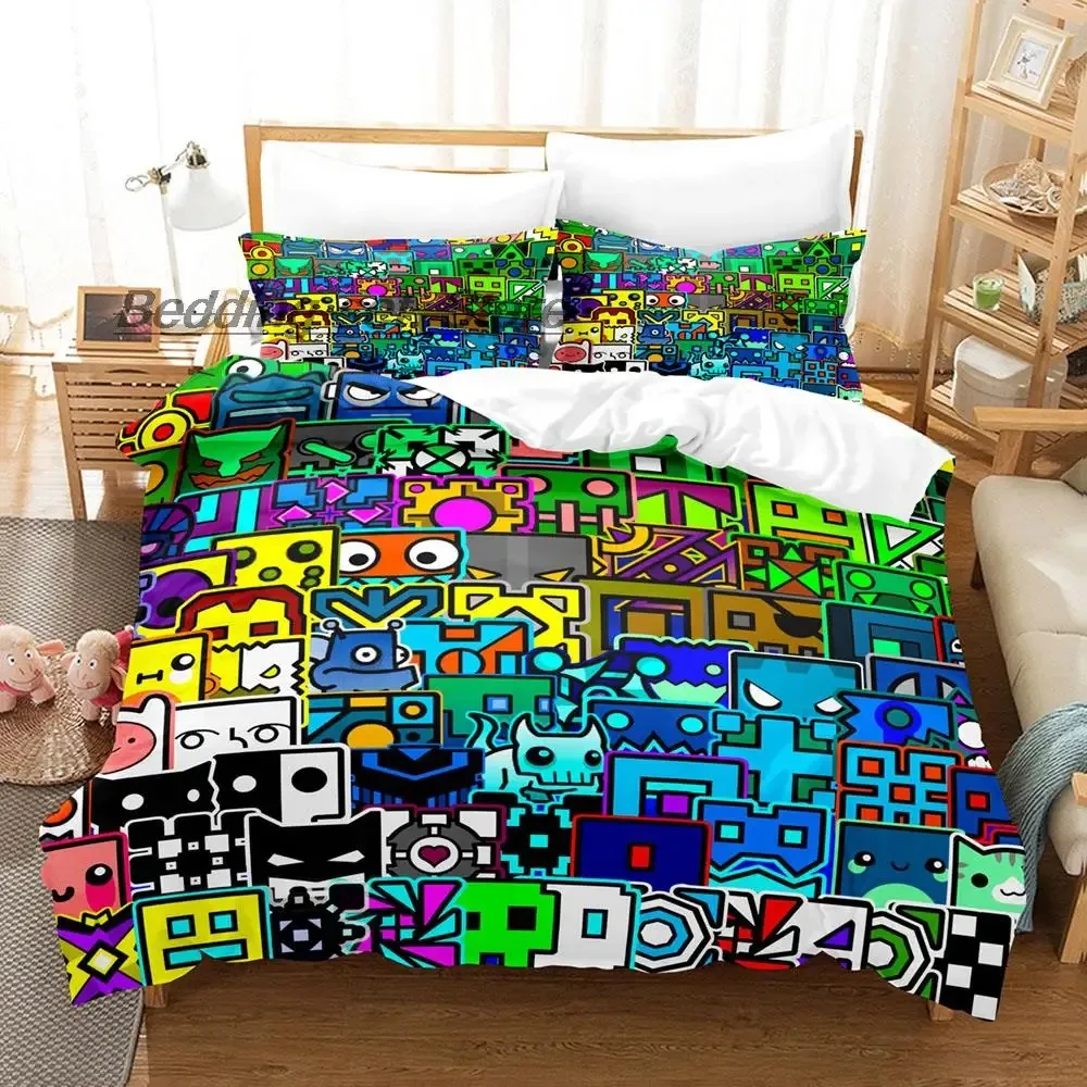 

Hip Hop Angry Geometry Dash Bedding Set Single Twin Full Queen King Size Bed Set Game Bedroom Duvetcover Sets Anime Bed