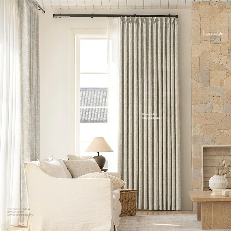 Chenille Jacquard Skin-friendly Velvet French Cream Style Custom Size Luxury Fashion Curtains for Living Dining Room Bedroom