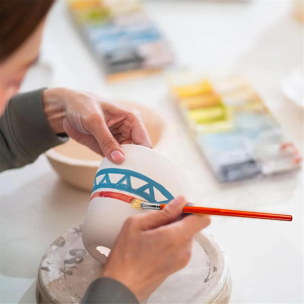 20 stuks aardewerk glazuurborstels set, keramische borstels met lange steel verschillende vormen wol kunst penseel tool voor kunstenaar