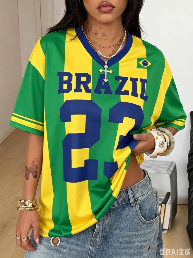 Summer Women Streetwear Casual Vintage Athletic Breathable 3D Printed Football Baseball Jersey T-Shirt Brazil Carnival Tops