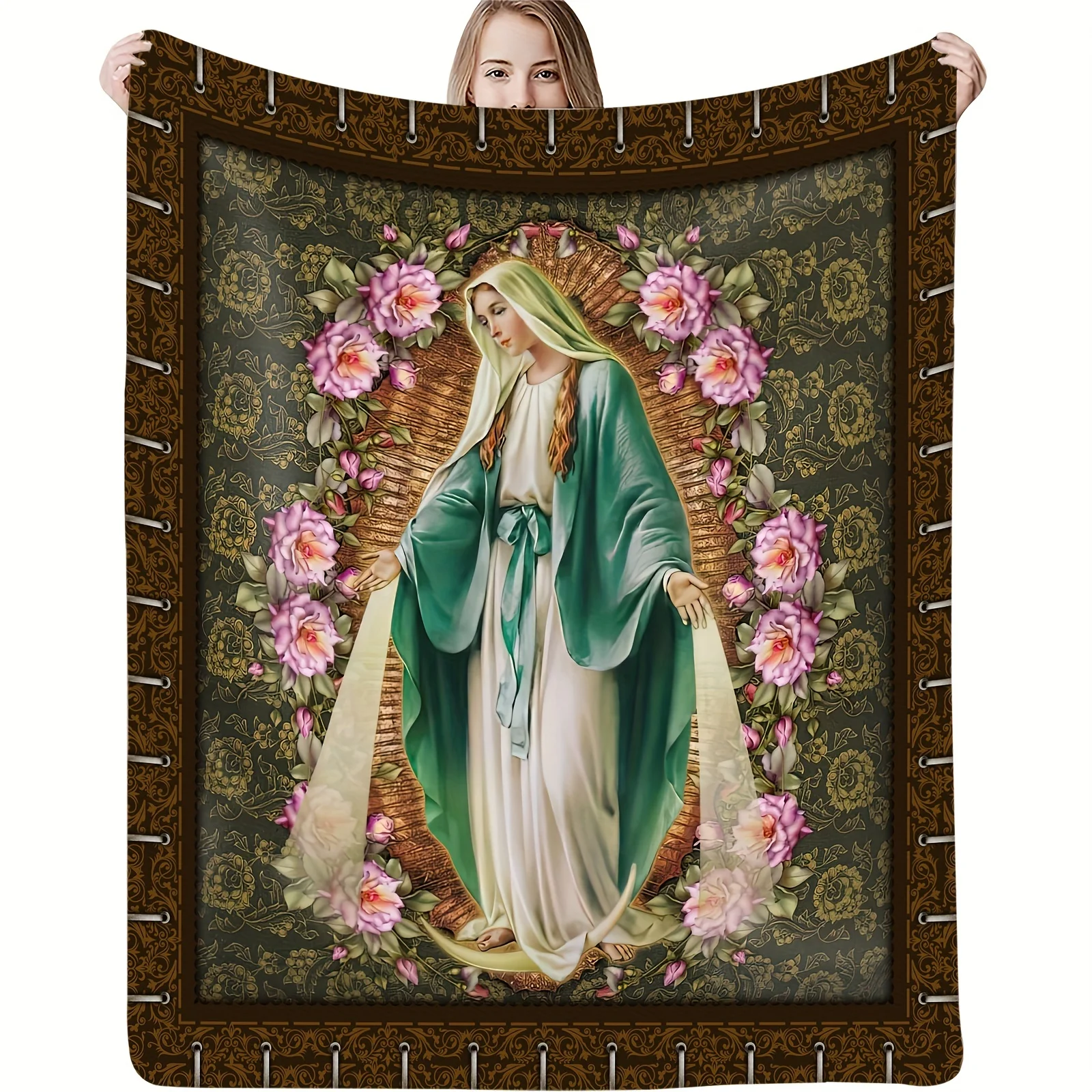 

1pc God Mother Printed Flannel Blanket, Gift Square Blanket Cozy Soft Throw Blanket For Couch Bed Sofa Camping Travelling