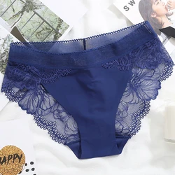 Plus Size Women's Underpants Female Panties Comfort Intimates Lace Underwear Briefs Ice Silk Hollow Out Sexy Calzones Para Mujer