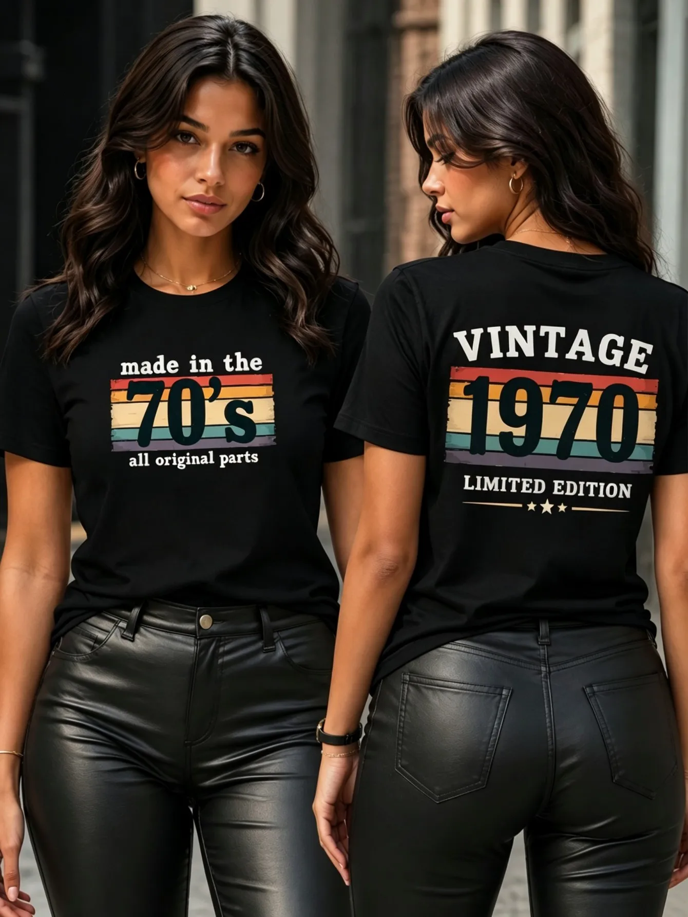 Retro 1970s Printed Women's Pure Cotton T-shirt, Versatile Short-sleeved Top, Limited Edition Letter Pattern Casual Women's Clothing