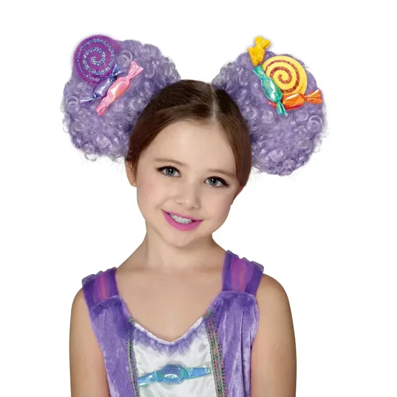 EE01 Pink Purple Blue Halloween Pompom Candy Clown Wig Child One Size&0Ww