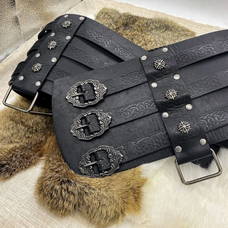 Nordic Faux Leather Armors Belt Vintage Embossed Wide Belt Men Cosplay Knight Corsets Belt Halloween Costume N58B