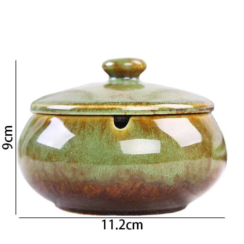 European Ceramic Ashtray with Lid Creative Kiln Change Glaze Decorative Desktop Ashtrays Living Room Retro Ash Tray Ornaments