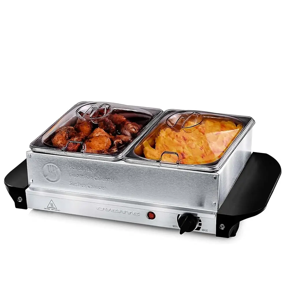 

Electric Buffet Server & Food Warmer With Two 1.5 Qt Stainl Steel Chafing Dishes, Adjustable Temperature Control – Warming Tray