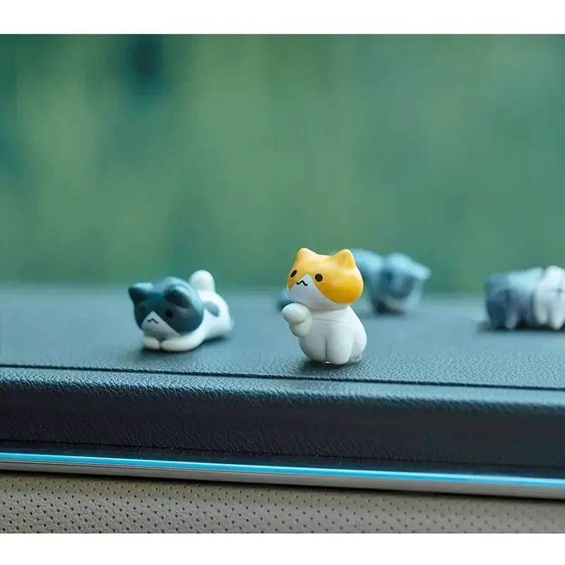 6pcs PVC Cartoon Cat Figurines for Car Dashboard, Plant Pots, and Screen Edge Decor