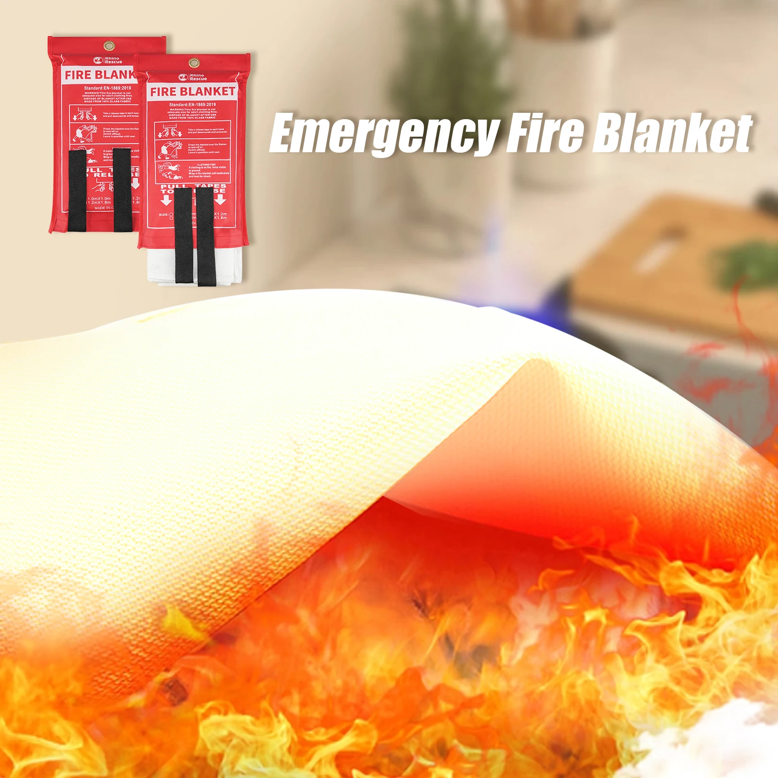 RHINO RESCUE Fire Blanket, 40''×40'' Fiberglass Emergency Fireproof Gear, Flame Retardant Protection for Home, Kitchen