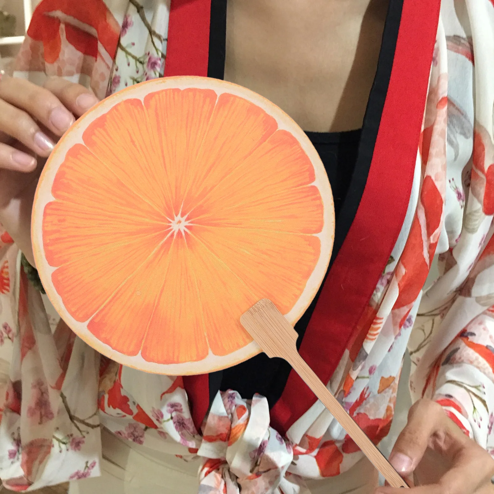 

Orange Paddle Fan Realistic Design Bamboo Handle Lacquered Surface Portable Handheld Fan Outdoor Events Weddings Bridal Shower