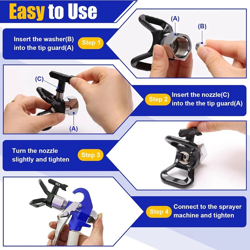 15 Pieces Airless Paint Sprayer Tips Set,Reversible Nozzle Tips With Spacer,Filter, Inlet Strainer And Nozzle Tip Guards