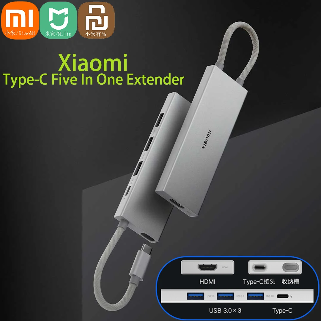 

Xiaomi Smart Computer Type-C 5in1 Hubs Adapter To 4K HDMI PD100W Fast Charge Splitter USB3.0 Docking Stations Hub For MacBook