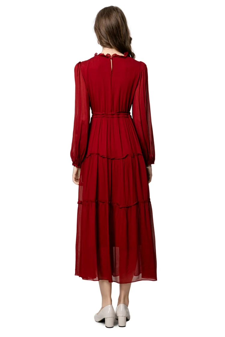 女性のドレス O ネック長袖花柄アップリケエレガントなファッションデザイナーパーティードレス Vestidos