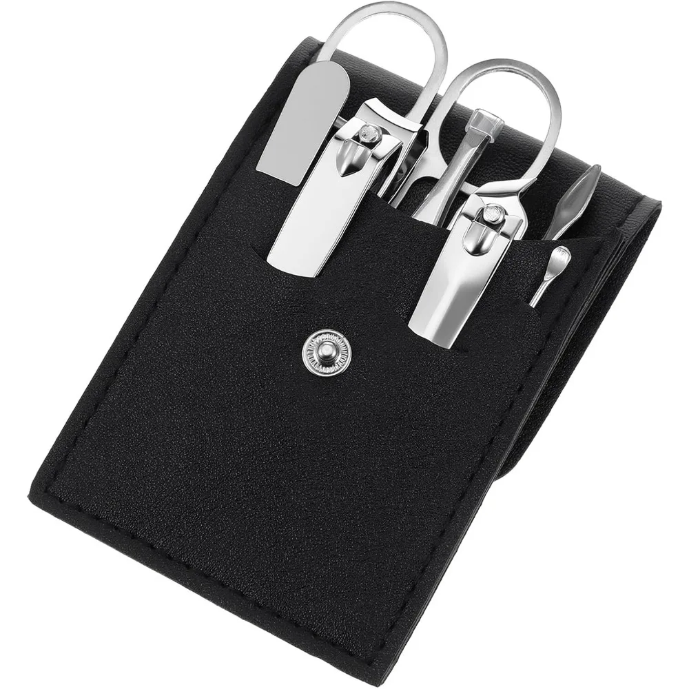 7-Piece Stainless Steel Nail Clipper Set with PU Leather Case, Premium Travel Grooming Kit for Unisex