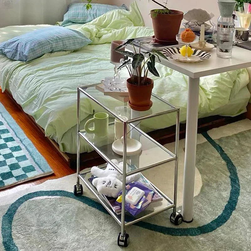 Household small coffee table, stainless steel medieval glass edge table, simple image 2