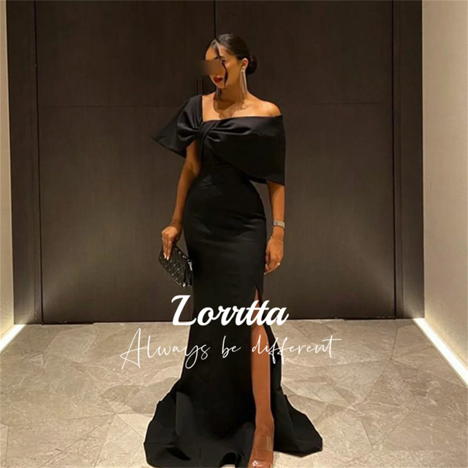 

Lorrtta Mermaid Evening Gown Black Cap Sleeve Pleated Ball Gown Sexy High Side Slit Party Dress Dresses for Prom Formal Gowns