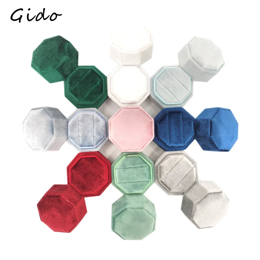 Muti-Color Velvet Double Ring Box Hexagon Wedding Ceremony Ring Box Packaging Gift Wrapping Boxes Packaging Accessories