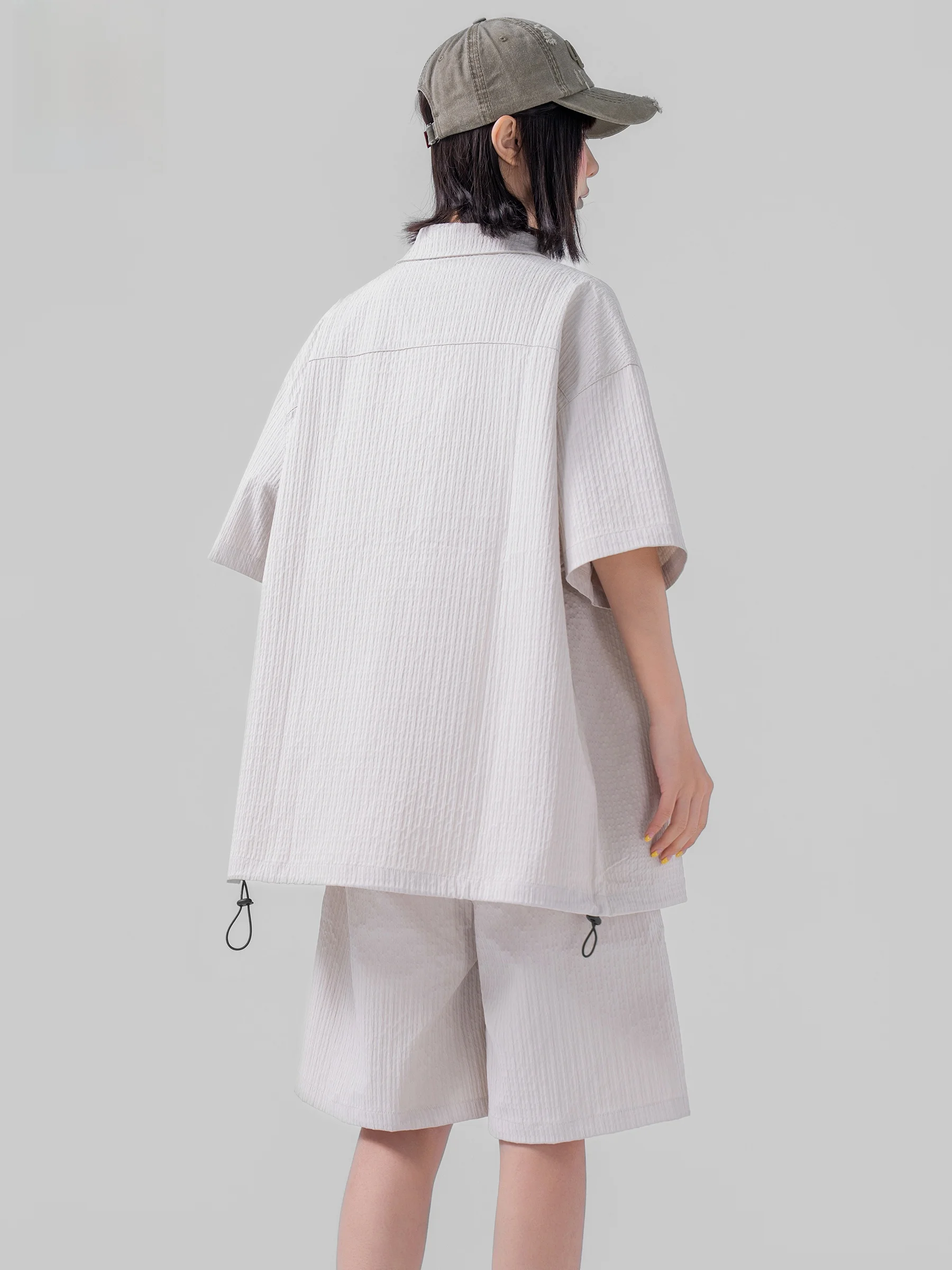Textured Short Sleeve Shirt Workwear for Men And Women 2026 New High-End Summer Fashion Two-Piece Set Trendy Polyester Fiber