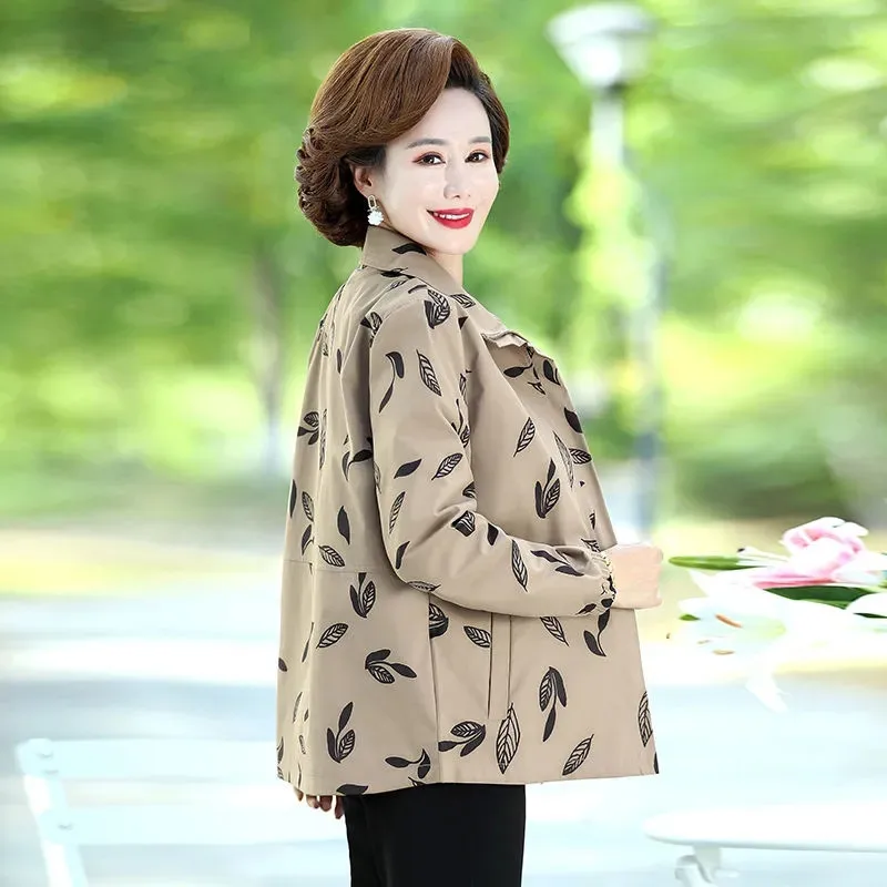 2024 New Spring Autumn Jacket Middle-Aged Elderly Women's Coat Tops Loose Leisure Printing Outerwear Work Clothes Female 5XL