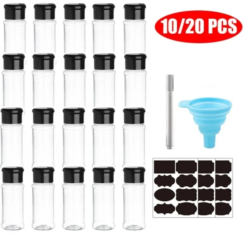 5-20 sztuk / zestaw 100 ml Plastikowe przyprawy Sól Pieprz Shakers Słoik na przyprawy BBQ Przyprawa Ocet Butelka Przyprawa Organizer do puszek Narzędzia kuchenne