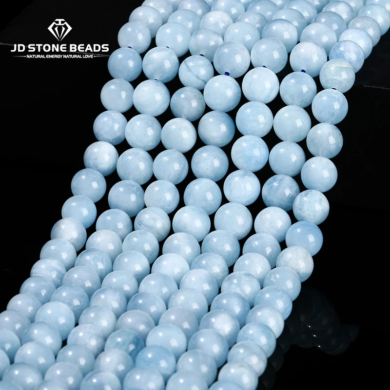 

7A Natural Stone Aquamarine Beads Round Loose Spacer Blue Beryl Gems Bead For Jewelry Making DIY Bracelet Necklace Accessories