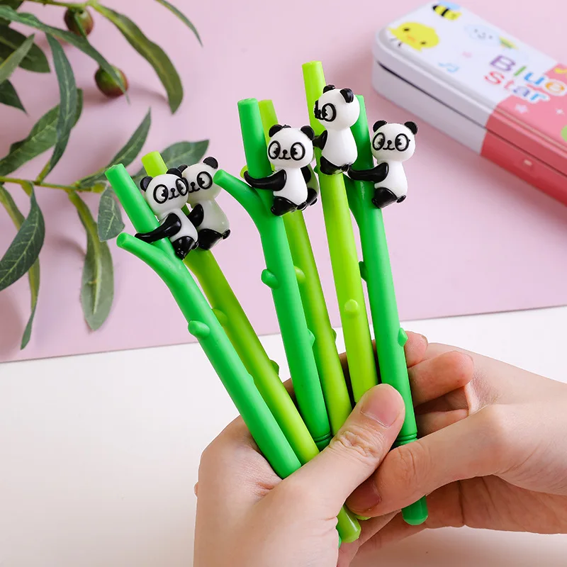 

36 Pcs Wholesale Panda Holding Bamboo Gel Pen Plant Creative Pens Korean Stationery Office Supplies Wholesale Stationery Store