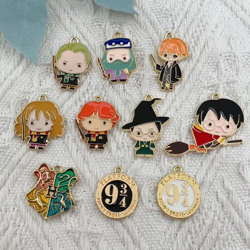 Pendentif à breloque dégoulinant en alliage, dessin animé, école de magie, porte-clés bricolage, boucles d'oreilles, accessoires de bijoux, 10 pièces